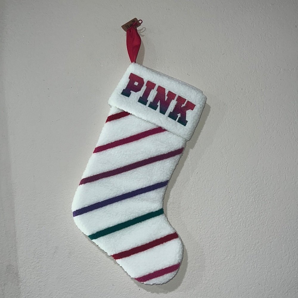 Victoria's Secret PINK Striped Sherpa Holiday Christmas Stocking NWT